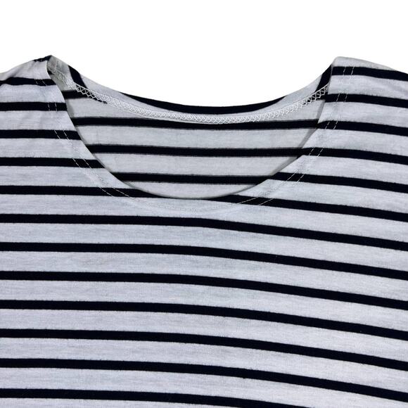Long Sleeve Asymmetrical Split SharkBite Tee Shirt Tunic Black & White Striped - Picture 4 of 11